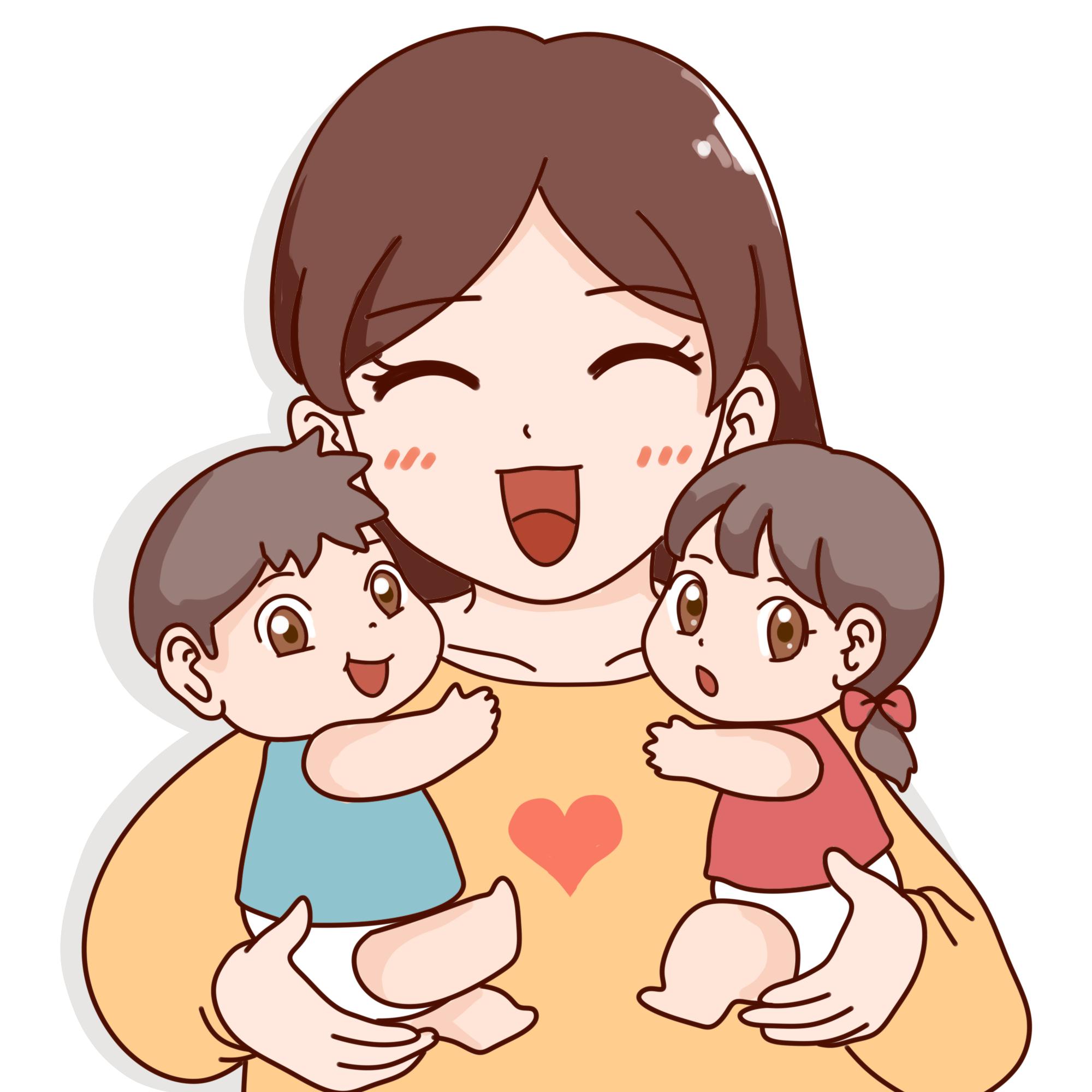 妈妈和两个宝宝的头像图片